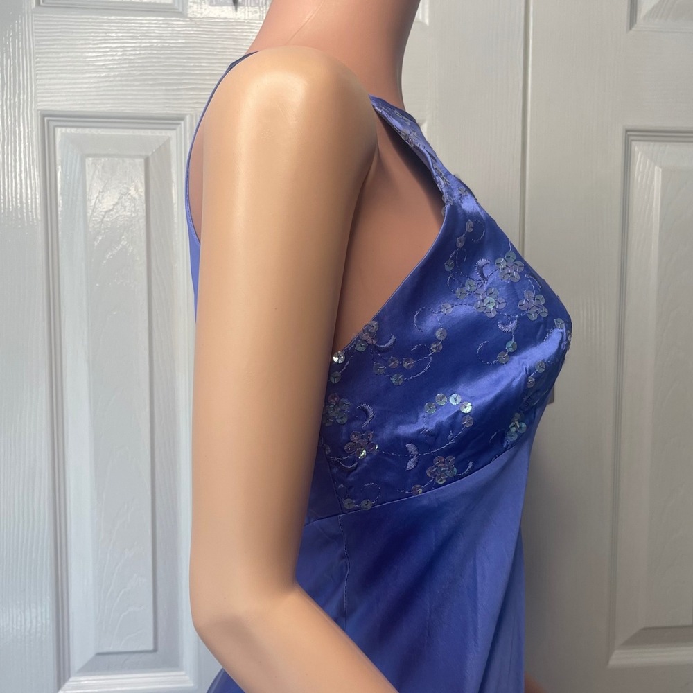 Zum Zum Satin Maxi Dress Blue Sequin Halter Open Back Vintage Y2K Formal 13-14 - Picture 16 of 16